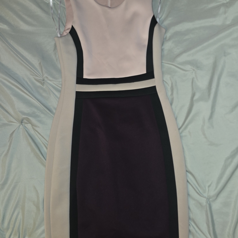 Calvin Klein Cream and Purple Midi Dress - Picture 3 of 3